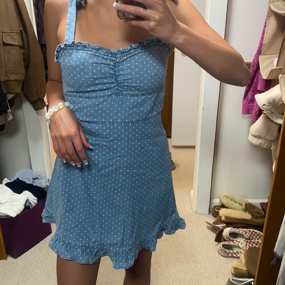 Billabong comfy jean dress with polka dots